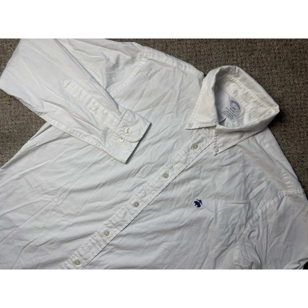 Brooks Brothers White Button Down Large Regent Solid Cotton Blend